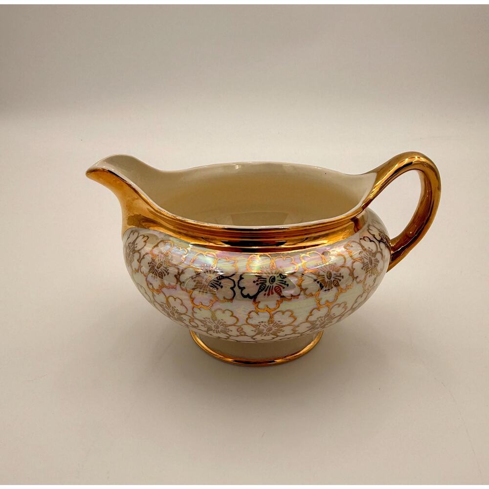 Vintage Geo Bowman Iridescent Porcelain Tea Set Gold Floral 3 Piece - Picture 11 of 16